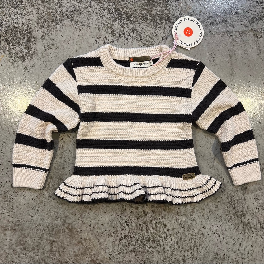 Stains & Stories Cream Black Girls Pullover Knit Sweater 98 cm 3-4 Holland NWT